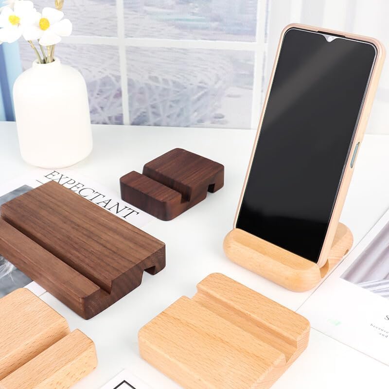 MOORCHOCO Beech Wood Phone Stand, Desktop Mobile Holder Cell Phone Stand for Desk-Portable Wood Phone Holder for Bed Compatible with iPhone 16 Pro Max 12 Smartphone Wooden Office Aesthetic Desk Accessories - Image 4